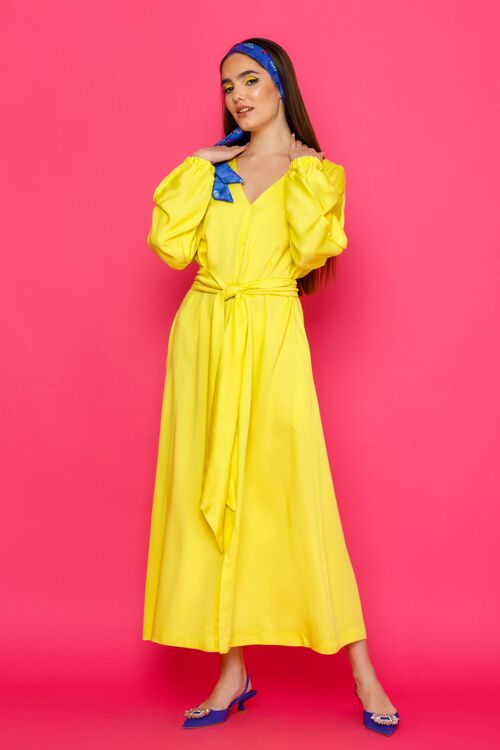 LUISA DRESS - Maxi Kaftan Dress with Front Slit +
Belt