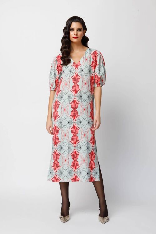 Maxi Puff Sleeved Dress with Side Slits