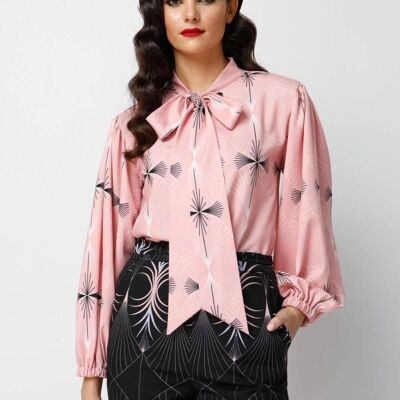 Pussy Bow printed Top with Balloon Sleeves