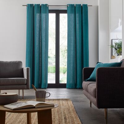 Lagoon blue eyelet curtain with festoon 135x280 cm