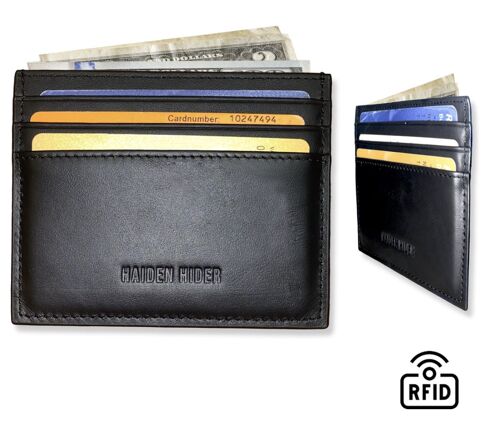 Haiden Hider Card Holder - Luxury Mini Thin Small Wallet Card Holder - Black - Leather