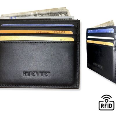 Haiden Hider Kartenhalter – Luxuriöser Mini-Kartenhalter für kleine Geldbörsen – Schwarz – Leder
