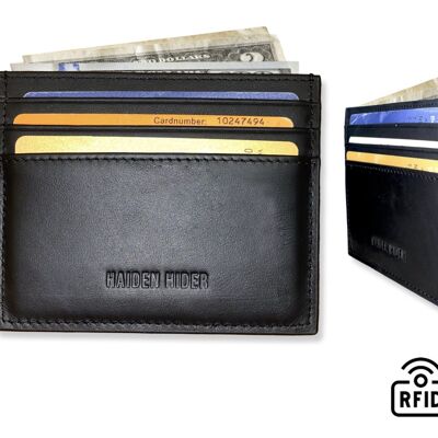 Haiden Hider Card Holder - Luxury Mini Thin Small Wallet Card Holder - Black - Leather