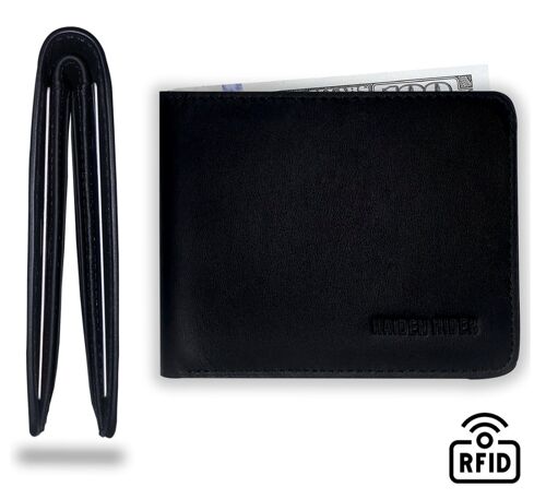RFID & NFC Wallet - Black Leather Anti-skim Wallet - 9 Cards - Gift Men - Billfold