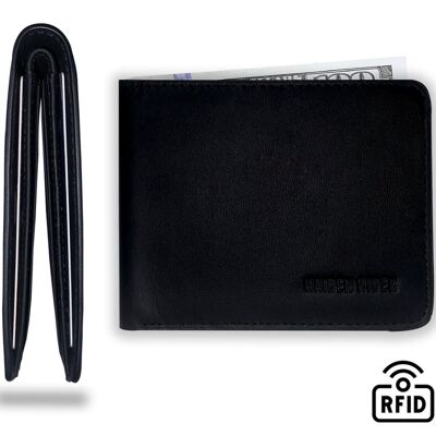 RFID & NFC Wallet - Black Leather Anti-skim Wallet - 9 Cards - Gift Men - Billfold