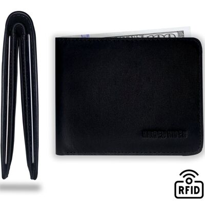Billetera RFID y NFC - Billetera antidescremada de cuero negro - 9 Tarjetas - Regalo Hombres - Billetero