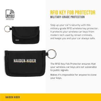 Étui pour clé de voiture RFID et NFC sans clé - Étui de protection avec porte-clés - Bloqueur de signal - Housse pour clé de voiture - Entrée - 13x8,6 cm - Noir 3
