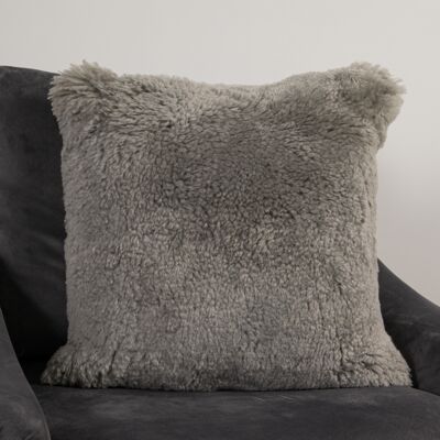 Grey Short Pile Sheepskin Cushion