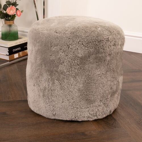 Grey Short Pile Sheepskin Pouf