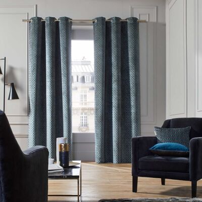 OSCAR Eyelet curtain Dark turquoise blue 138x350 cm