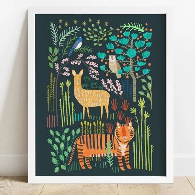 Asian Jungle Animals Print A4