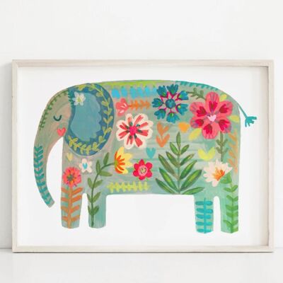 Floral Elephant Print A4