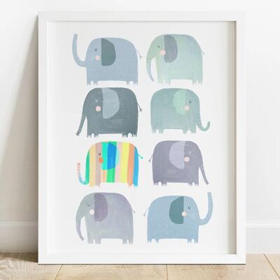 Rainbow Elephant Print A4