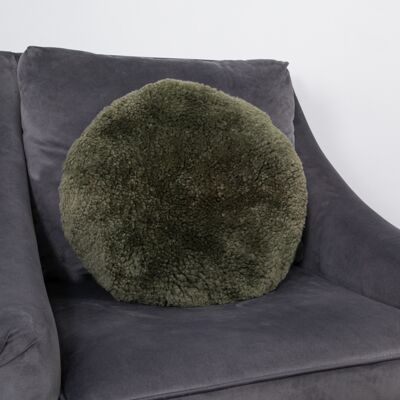 Coussin en peau de mouton à poils ras vert kaki