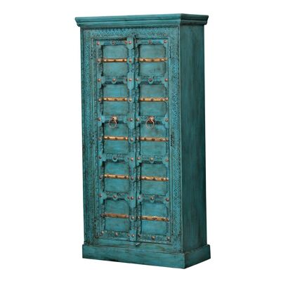 Indian wooden cabinet Adna Turquoise | Antique style wardrobe made of solid mango wood