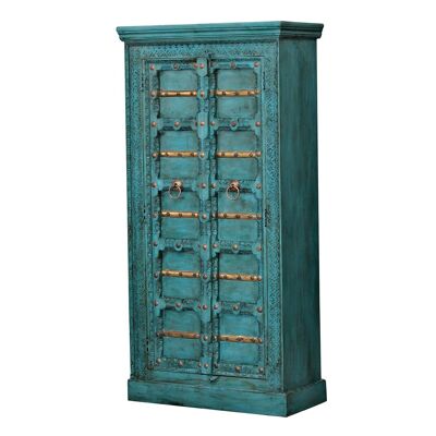 Armoire indienne en bois Adna Turquoise | Armoire de style ancien en bois de manguier massif