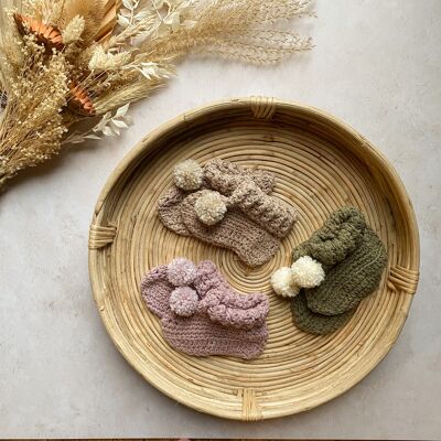 Organic Cotton Pom Pom Booties - Assorted Colours - Sand A