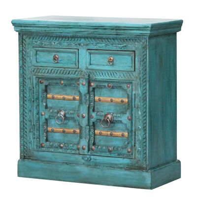 Commode orientale Elisam Bois massif turquoise | Buffet de style colonial