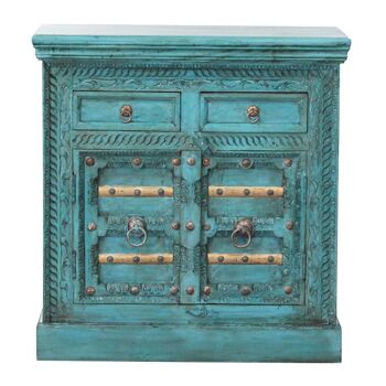 Commode orientale Elisam Bois massif turquoise | Buffet de style colonial 3