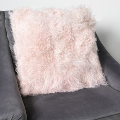 Cuscino in pelle di pecora riccia rosa 45x45cm
