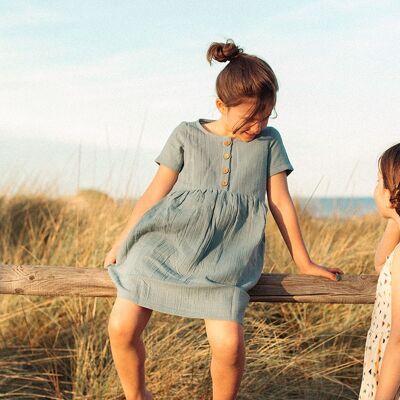 Vintage Blue Muslin Dress - Blue