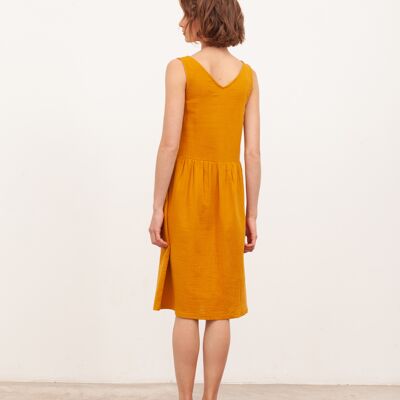 Kleid aus Musselin mit V-Ausschnitt Brunella Senf - Senf