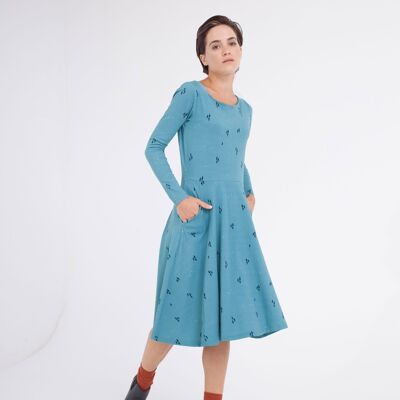 Vestido Corine falda evasé  azul ópalo. - Azul