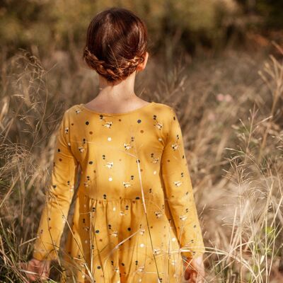 Trapezist print mustard buttoned dress -