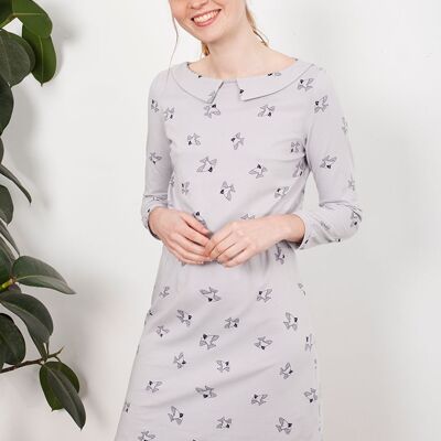 Printed gray Leslie lapel collar dress - Gray