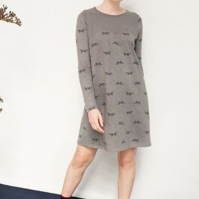 Nura flared dress with fox print. - Grey