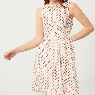 Pearle Peter Pan Collar White Abstract Print Dress - Beige