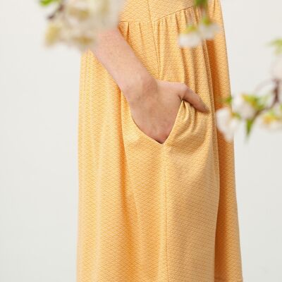Übergroßes honigfarbenes Priscila-Kleid mit japanischem Aufdruck - Gelb