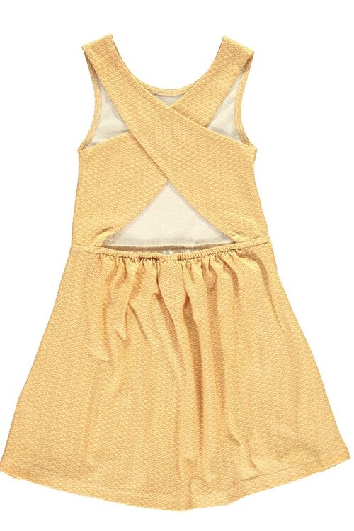 Vestido espalda cruzada color miel estampado japonés - Amarillo