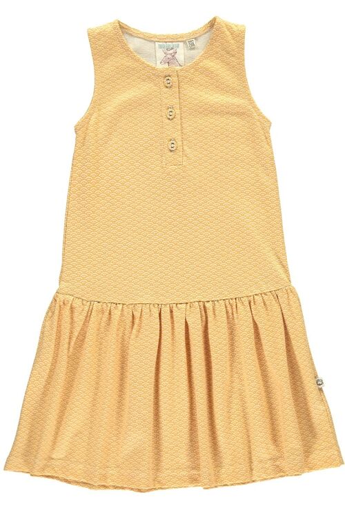 Vestido Charlestón color miel estampado japonés - Amarillo
