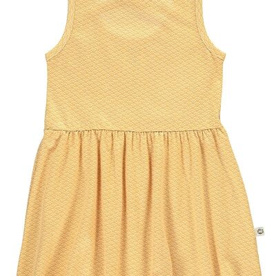 Honigfarbenes Riemchenkleid mit japanischem Druck - Gelb
