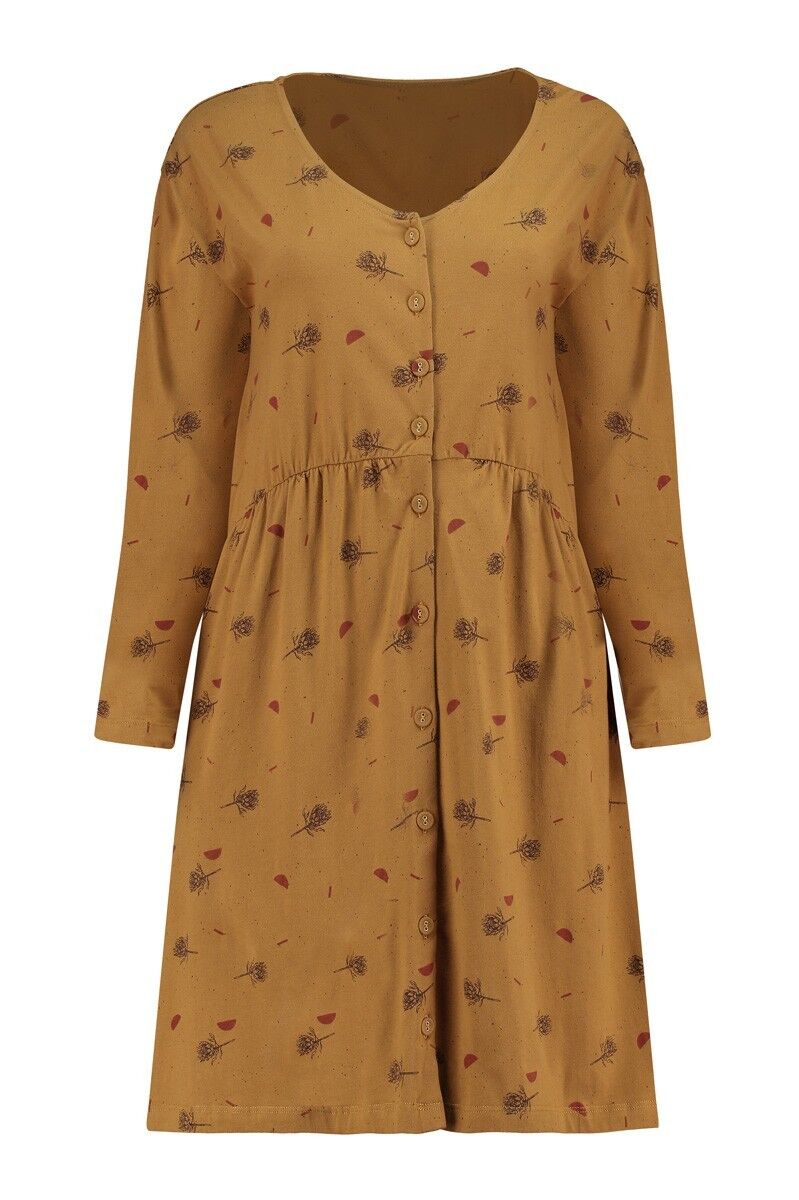 Selma senffarbenes Kleid mit V-Schulter - Senf