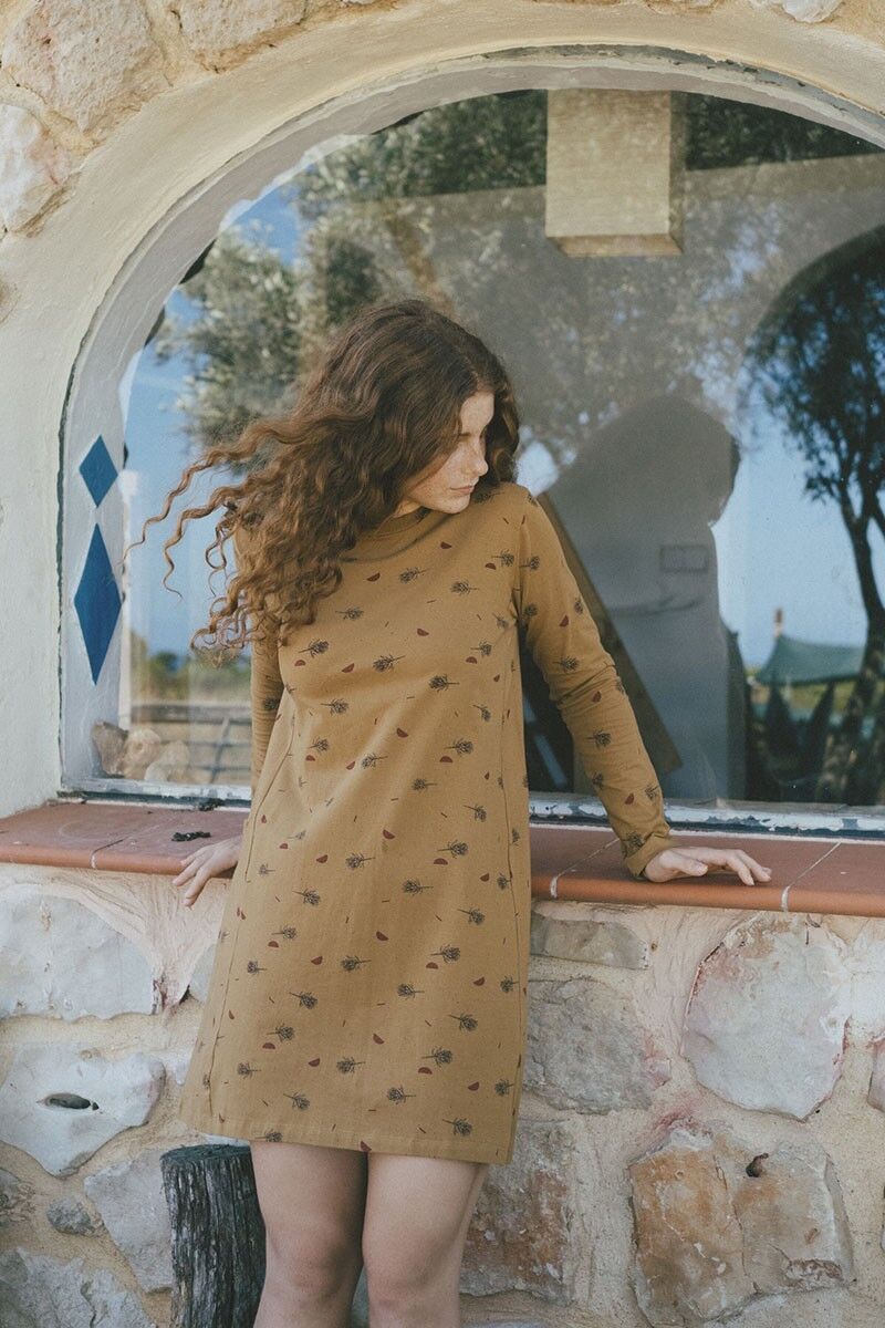 Mustard Sol ausgestelltes Kleid - Senf