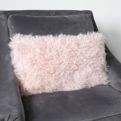 Cuscino in pelle di pecora riccia rosa 30x50cm