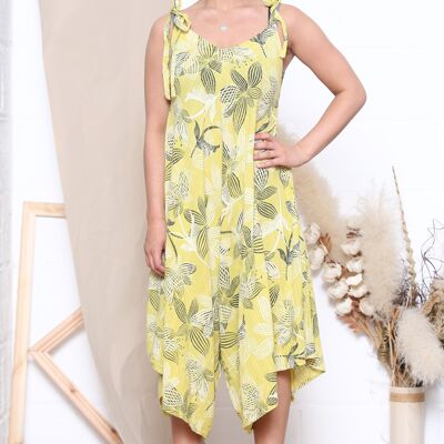 Yellow floral print tie shoulder jumpsuit