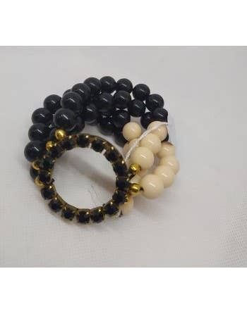 Bracelet élastique avec 4 rangs de perles noires 2