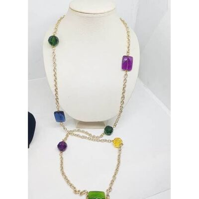 Necklace with golden chain and colored resins. Hand made