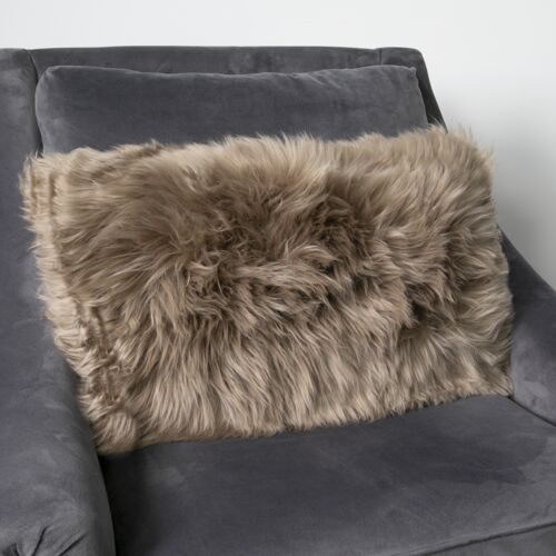 Light Brown Long Hair Sheepskin Cushion 30x50cm