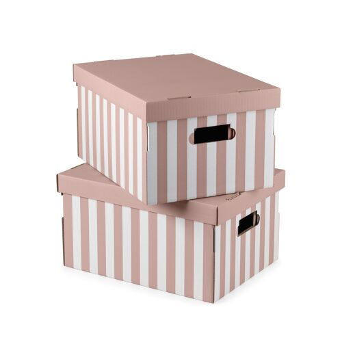 Lot de 2 Boîte de rangement en carton, Dimensions 40 X 31 X H.21 cm, rose, RAN11110