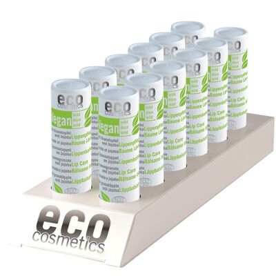 Présentoir de vente ECO avec 12 sticks de soin des lèvres végétaliens 4 g