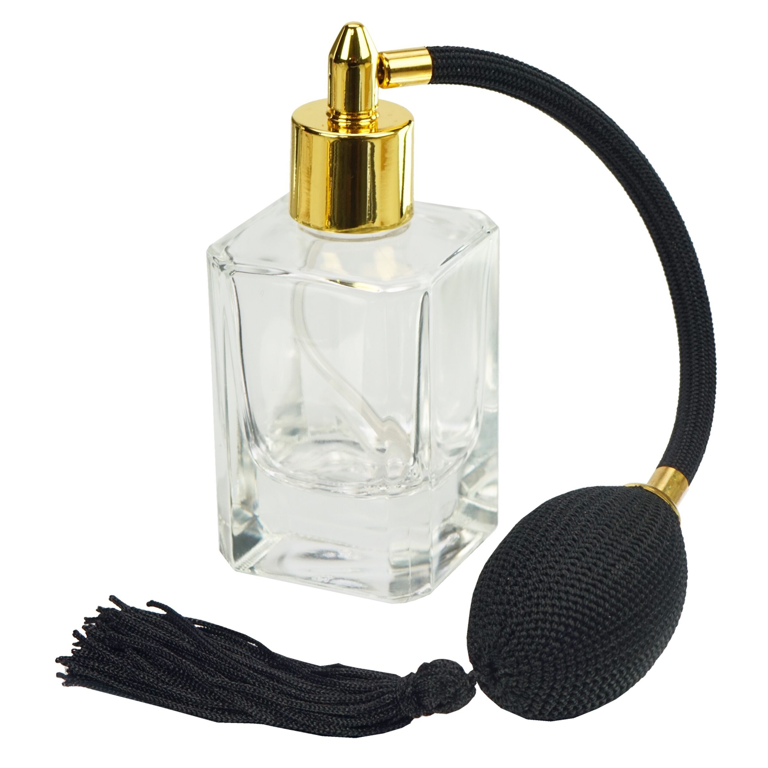 Flacon with ball pump, gold-colored, heavy quality, for 50 ml, height 12 cm