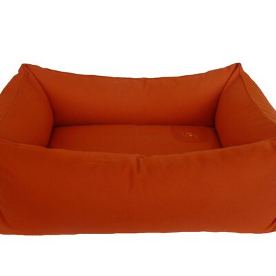 Design dog bed with border made of natural materials, orange size. L