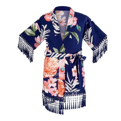 Kimono "paradise",dunkelblau mit floralem Design Kinder