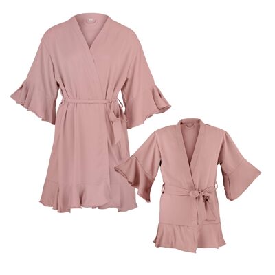 Kimono "rosé à volants", rosé à volants sur les manches