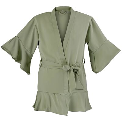 Kimono "ruffles" for children, sage green with ruffles