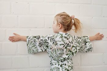 Kimono "palmiers sauvages" pour enfant, blanc avec botanique 4